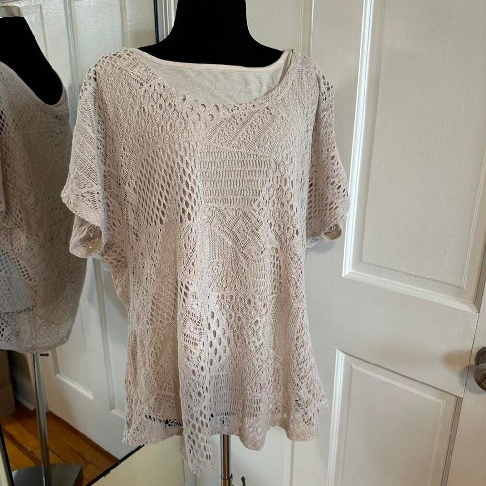 Lavanya Woman 2X Beige Crochet Lace Tunic Top Boho Lined Plus Size